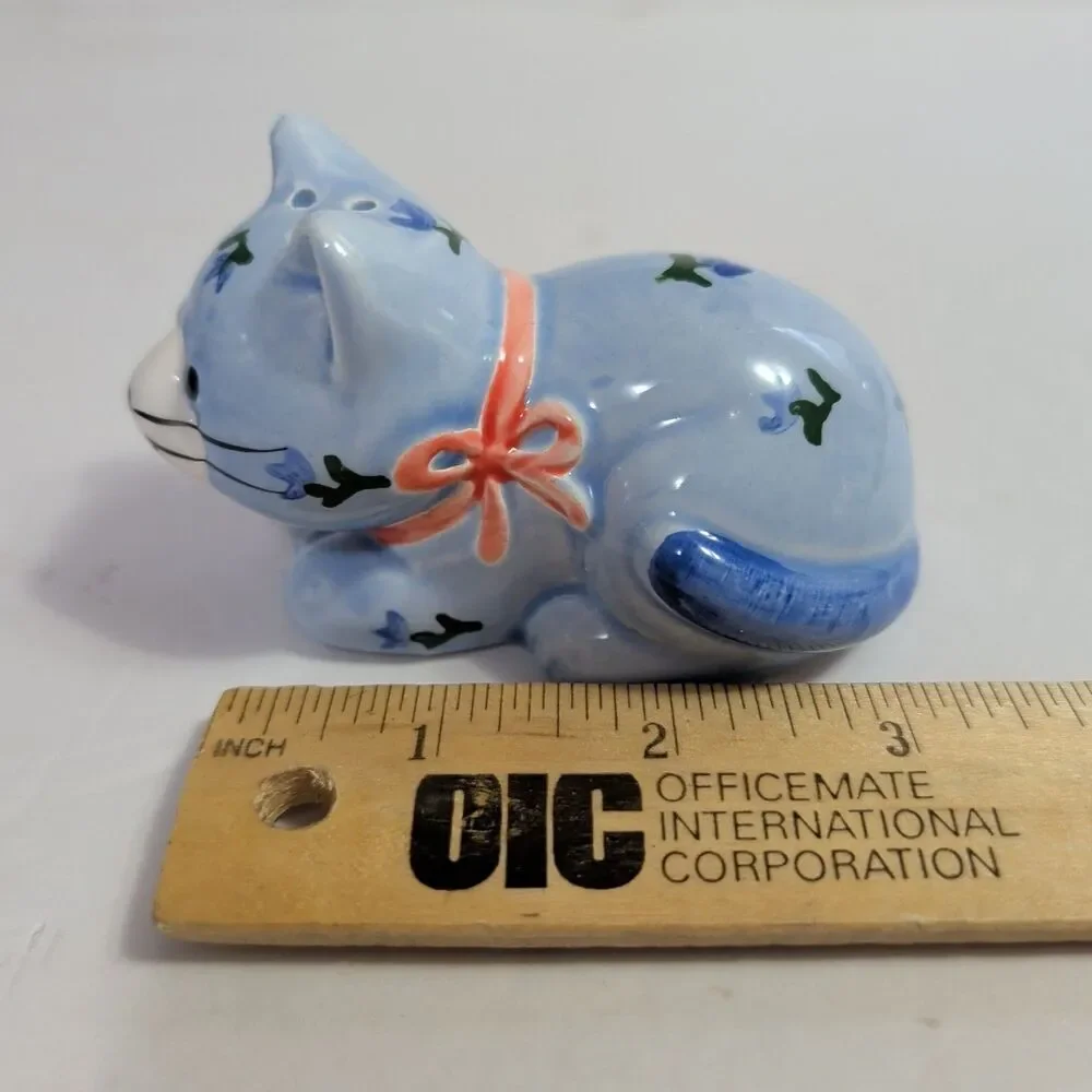 Vtg Otagiri Ceramic Blue Cat Salt & Pepper Shaker & Creamer Set 1980's